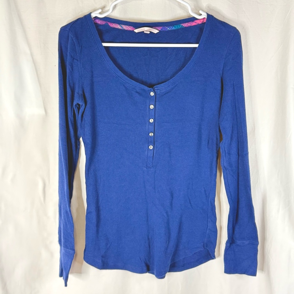 Victoria's Secret Woman’s Royal Blue Long Sleeve Button Henley Top — Size Small